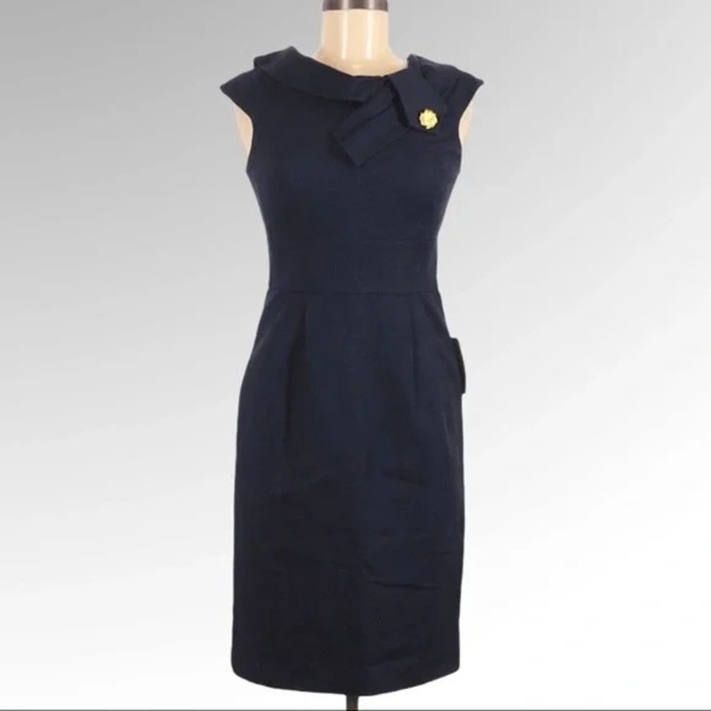 Eliza J New York Navy Blue Gold Brooch Cocktail Party Dress‎ Size 4